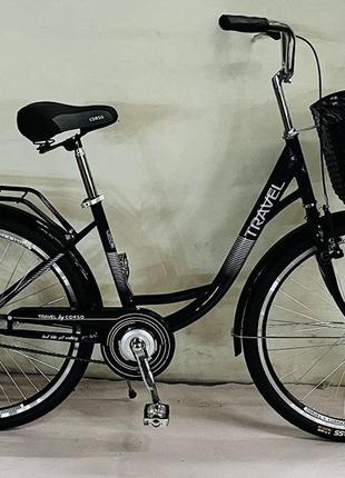 Велосипед дорожній Corso Travel 26 дюймів, сталевий, з кошиком...