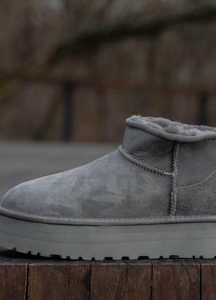 Женские зимние UGG Classic Ultra Mini Platform Grey теплые сер...