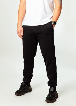 Мужские черные штаны трехнитка с начесом теплые спортивные брюки