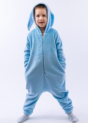 Кигуруми пижама голубая, детский теплый комбинезон на молнии д...