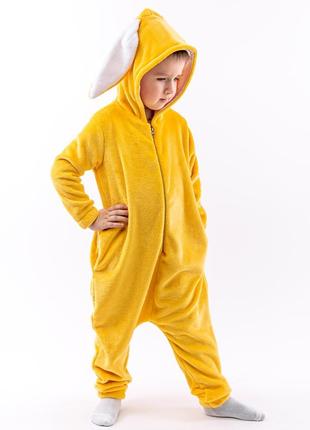 Кигуруми пижама желтая, детский теплый комбинезон на молнии дл...