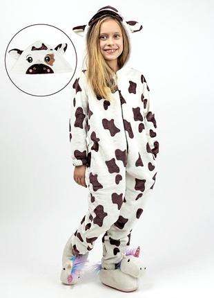 Кигуруми пижама коровка детский теплый комбинезон на молнии дл...