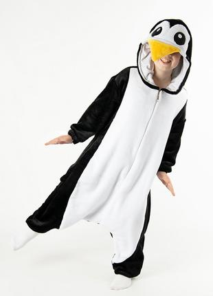 Кигуруми пижама Пингвин детский теплый комбинезон на молнии дл...