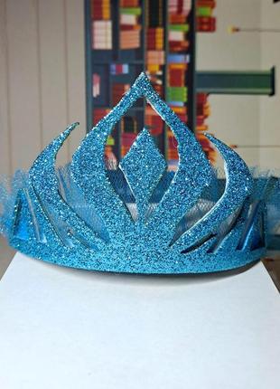 Корона эльзы с фатином голубая диадема холодное сердце королев...