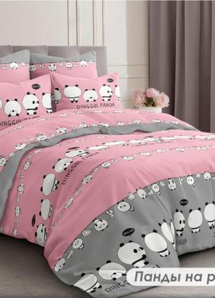 Комплект двуспального постельного белья Панды на розовом 175х2...