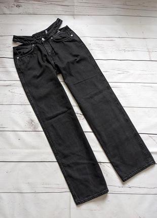 Черные плотные попрямые джинсы с разрезами на талии от weekday