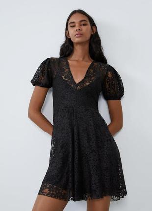 Черное гипюровое ажурное  платье zara /размер  м