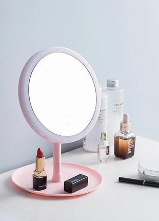Настольное зеркало c LED подсветкой для макияжа круглое (W8), ...