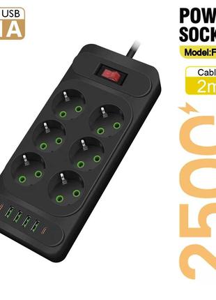 Сетевой фильтр питания Power Socket F33U 6 розеток +4USB +2Typ...