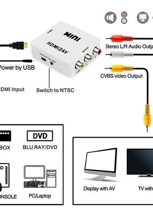 Конвертер HDMI to AV RCA тюльпан переходник, адаптер, 1080p с ...