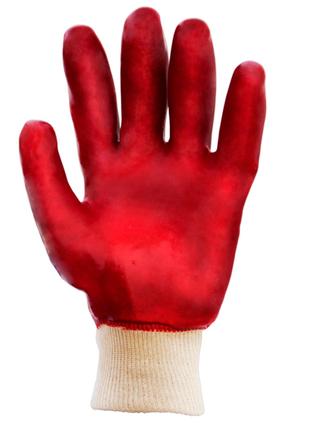 Перчатки трикотажные с ПВХ покрытием (красные, манжет)