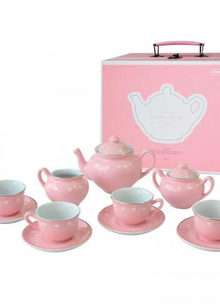Набір порцелянового посуду ігровий чайний рожевийу цяточку, 13...