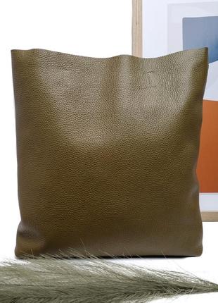 Модная сумка шоппер женская натуральная кожа хаки арт.07-97-12...