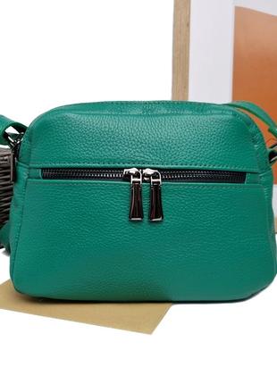 Модная женская кроссбоди-сумка натуральная кожа зелёный арт.06...