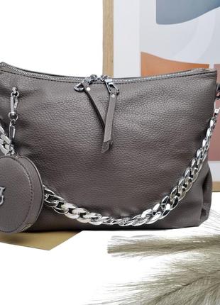 Модная женская сумка мешок искусственная кожа серый арт.7208 g...