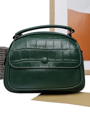 Стильная женская сумка натуральная кожа зелёный арт.9009 green...