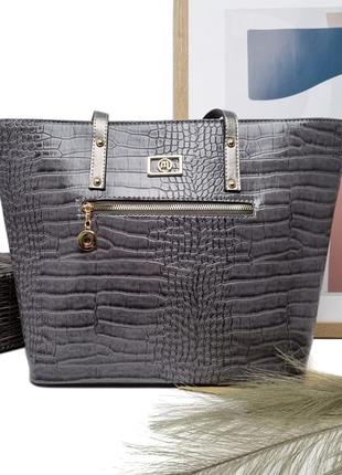 Женская сумка-шоппер искусственная кожа серый арт.8149 grey mi...