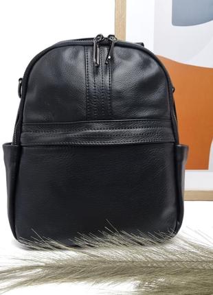 Прочный женский рюкзак натуральная кожа черный арт.691 black b...