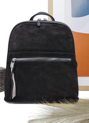 Женская сумка-рюкзак натуральная замша черный арт.61052 black ...
