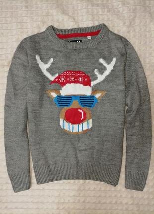 Новогодний зимний свитер с оленем олень 6-7 лет