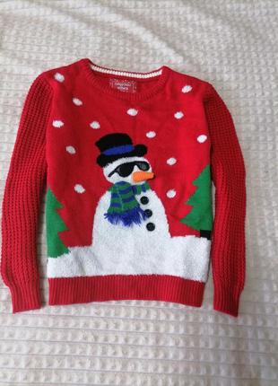 Новогодний зимний свитер снеговик primark 6-7 лет