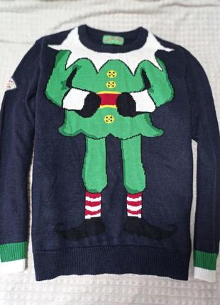 Новогодний зимний свитер эльф помощник санты xxl