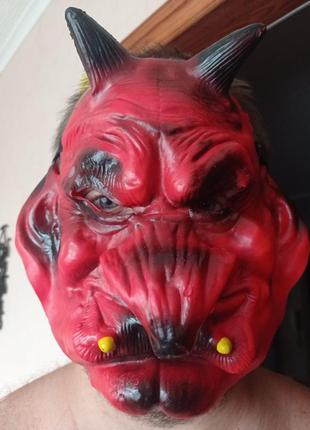 Карнавальная латексная маска дьявол черт сатана хеллоуин хэллоуин