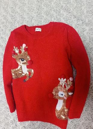 Новогодний свитер с оленем, олень 3-4 года