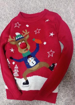 Новогодний свитер с оленем олень 6-7 лет