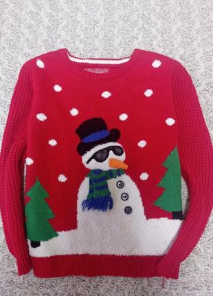 Новогодний свитер со снеговиком , снеговик 6-7 лет