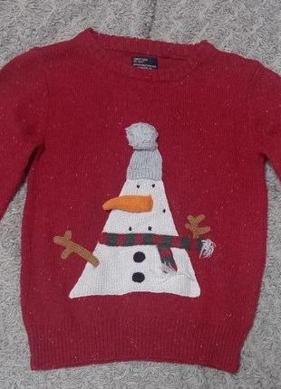Новогодний свитер со снеговиком снеговик 4-5 лет