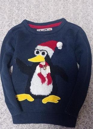 Новогодний свитер с пингвином, пингвин 3-4 года