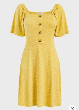 Желтое платье в горошек с пуговицами от next