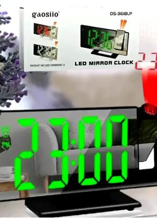 Часы зеркальные с проектором, времени настольные LED VST-3618L...