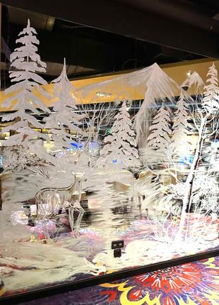 Художній розпис вітрин Київ, розпис дзеркал вікон новорічний,