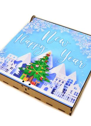 Цветная коробка с ячейками 21х21х3см новогодняя подарочная кор...