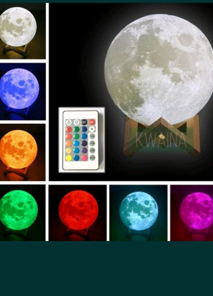 Настольный аккумуляторный цветной светильник ночник Луна 3D LED N
