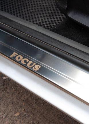 Накладки на пороги (Carmos, 4 шт, нерж.) для Ford Focus II 200...