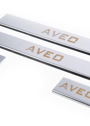 Накладки на пороги Carmos V1 (4 шт, нерж.) для Chevrolet Aveo ...