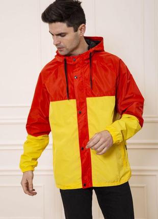 Куртка-ветровка мужская с капюшоном, цвет Красно-желтый, розмі...