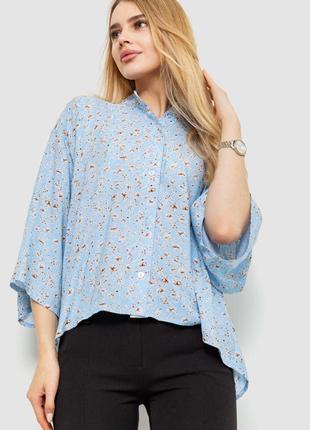Блуза классическая с принтом, цвет голубой, размер L-XL, 102R3...