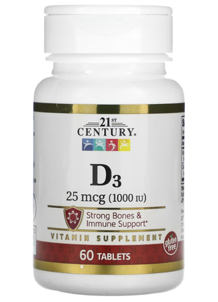 Сша. витамин d3, 25 мкг (1000 мо), 60 таблеток. 21st century