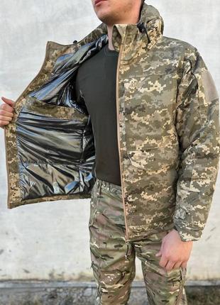 Куртка тактическая пиксель с капюшоном рипстоп внутри омni-heat