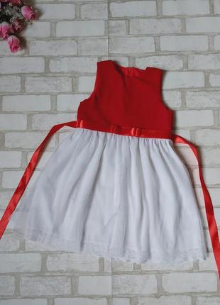 Нарядное платье на девочку красное низ белый из фатина