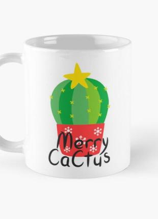 Чашка керамическая кружка с принтом merry cactus новогодний бе...