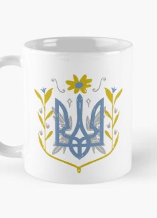 Чашка керамическая кружка с принтом герб украины цветы белая 3...