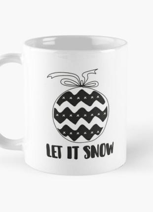 Чашка керамическая кружка с принтом let it snow новый год бела...