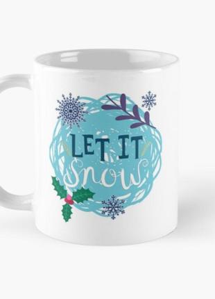 Чашка керамическая кружка с принтом let it snow рождество бела...