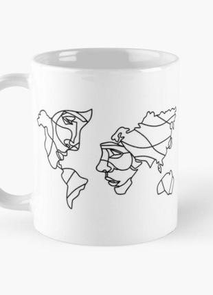 Чашка керамическая кружка с принтом контурная карта мира лица ...