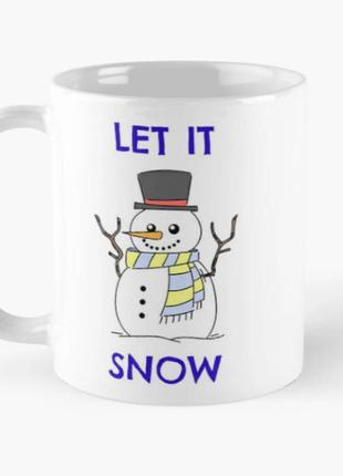 Чашка керамическая кружка с принтом let it snow снеговик белая...